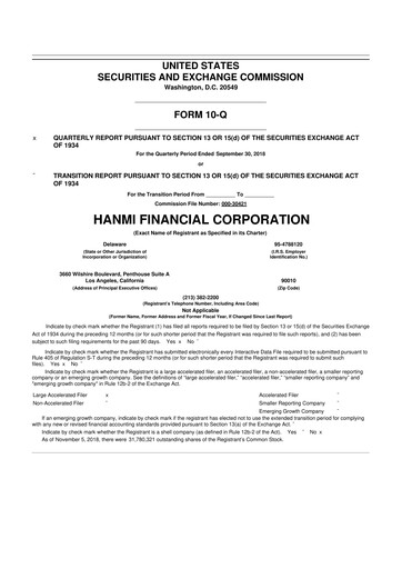 Thumbnail Hanmi Financial 10-Q Quarterly Report FY2018 