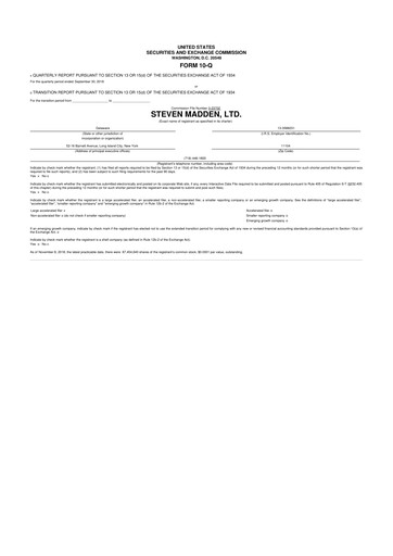 Thumbnail Steve Madden
 10-Q Quarterly Report FY2018 