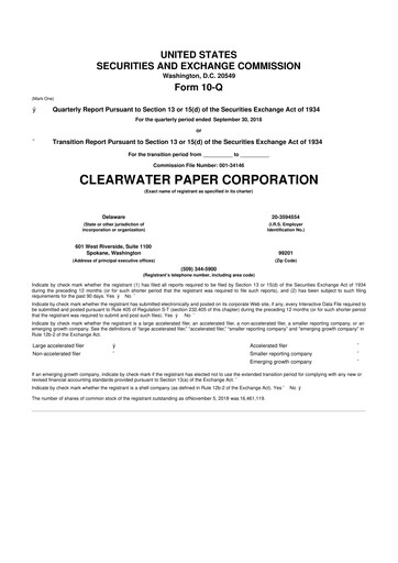 Thumbnail Clearwater Paper 10-Q Quarterly Report FY2018 