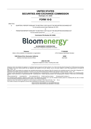 Miniature Bloom Energy
 10-Q Rapport trimestriel 2018 