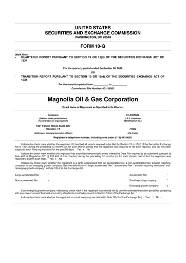 Thumbnail Magnolia Oil & Gas 10-Q Quarterly Report FY2018 