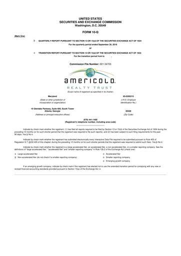 Thumbnail Americold 10-Q Quarterly Report FY2018 