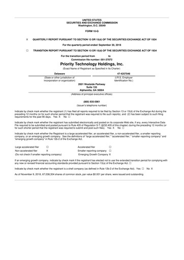 Thumbnail Priority Technology Holdings
 10-Q Quarterly Report FY43465 