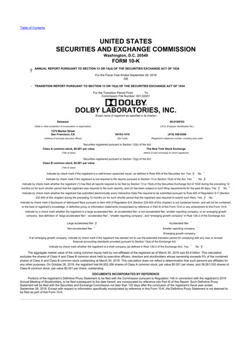 Miniature Dolby 10-K Rapport annuel 2018