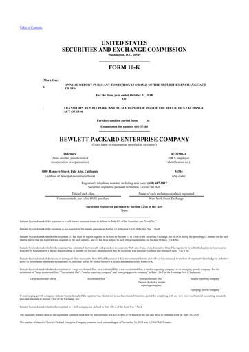 Thumbnail Hewlett Packard Enterprise 10-K Annual Report 2018