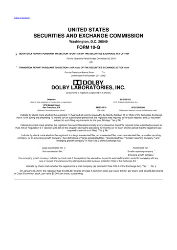 Thumbnail Dolby 10-Q Quarterly Report FY2019 