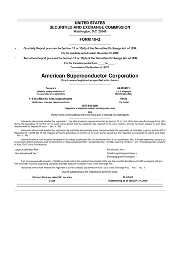Vorschaubild American Superconductor Corporation 10-Q Quartalsbericht 2018 