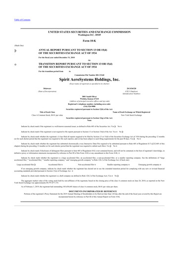 Thumbnail Spirit AeroSystems 10-K Annual Report 2018