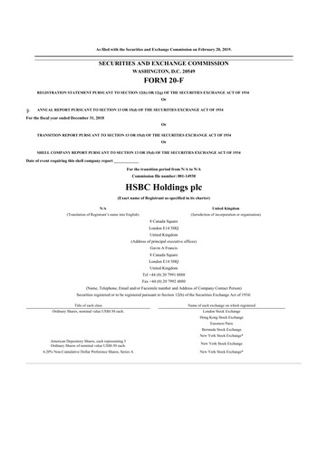 Miniature HSBC 20-F Rapport annuel 2018