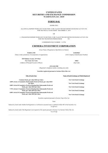 Thumbnail Chimera Investment Corporation 10-K Annual Report 2018