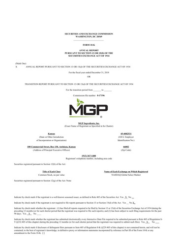 Thumbnail MGP Ingredients 10-K Annual Report 2018