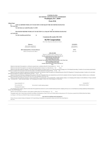 Miniature SLM Corporation (Sallie Mae) 10-K Rapport annuel 2018