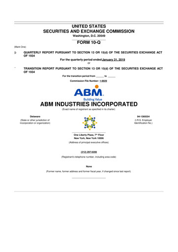 Thumbnail ABM Industries
 10-Q Quarterly Report FY2019 