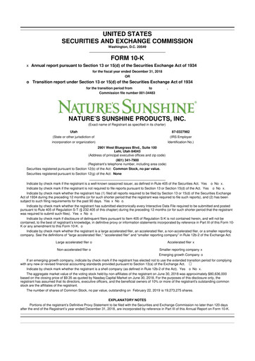 Thumbnail Nature's Sunshine Products 10-K Annual Report 2018