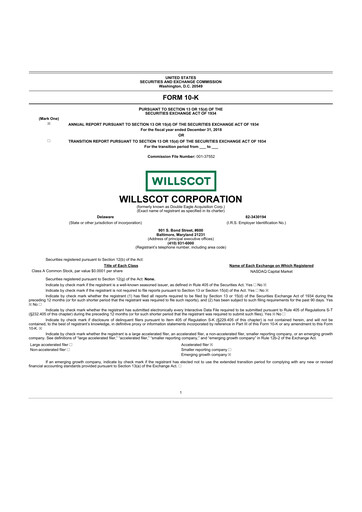 Miniature WillScot 10-K Rapport annuel 2018