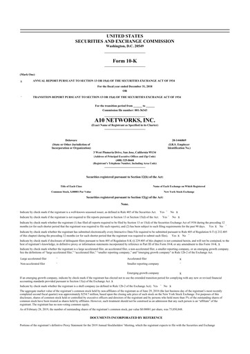 Thumbnail A10 Networks 10-K Annual Report 2018