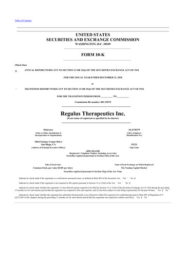 Thumbnail Regulus Therapeutics 10-K Annual Report 2018