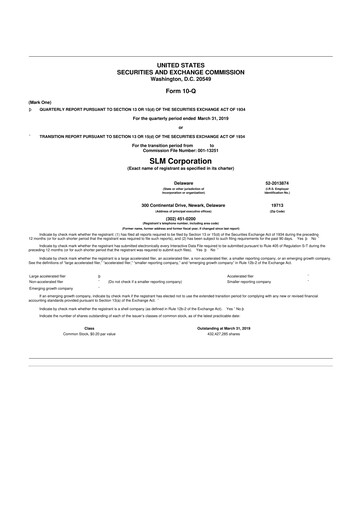 Thumbnail SLM Corporation (Sallie Mae) 10-Q Quarterly Report FY2019 