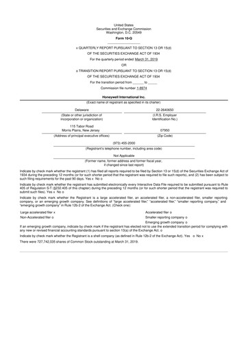 Thumbnail Honeywell 10-Q Quarterly Report FY2019 