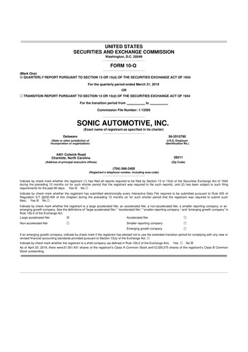 Thumbnail Sonic Automotive
 10-Q Quarterly Report FY2019 