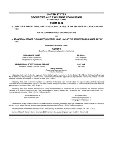 Vorschaubild Aon 10-Q Quartalsbericht 2019 