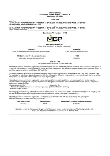 Thumbnail MGP Ingredients 10-Q Quarterly Report FY2019 