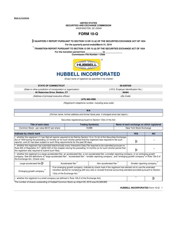 Thumbnail Hubbell 10-Q Quarterly Report FY2019 