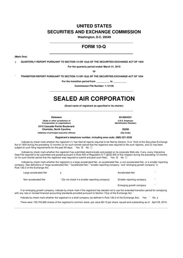 Thumbnail Sealed Air
 10-Q Quarterly Report FY2019 