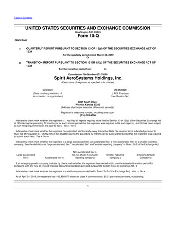 Miniature Spirit AeroSystems 10-Q Rapport trimestriel 2019 