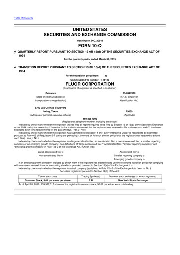 Thumbnail Fluor Corporation
 10-Q Quarterly Report FY2019 