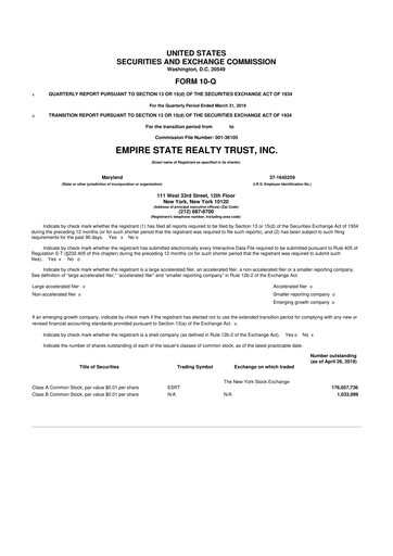Thumbnail Empire State Realty Trust
 10-Q Quarterly Report FY2019 