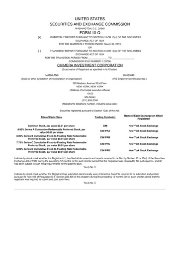 Thumbnail Chimera Investment Corporation 10-Q Quarterly Report FY2019 