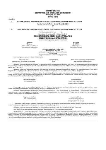 Thumbnail Select Medical Holdings 10-Q Quarterly Report FY2019 