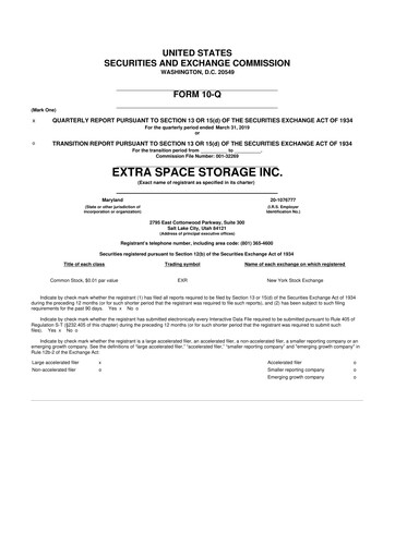 Miniature Extra Space Storage
 10-Q Rapport trimestriel 2019 