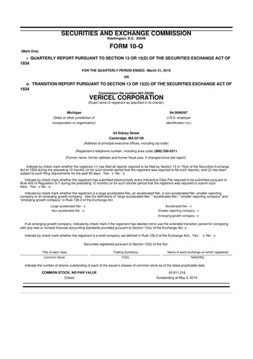 Thumbnail Vericel
 10-Q Quarterly Report FY2019 