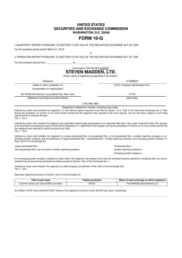 Thumbnail Steve Madden
 10-Q Quarterly Report FY2019 