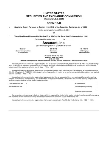 Thumbnail Assurant 10-Q Quarterly Report FY2019 