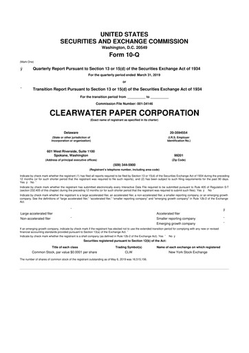 Thumbnail Clearwater Paper 10-Q Quarterly Report FY2019 