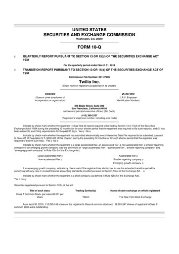 Miniature Twilio 10-Q Rapport trimestriel 2019 