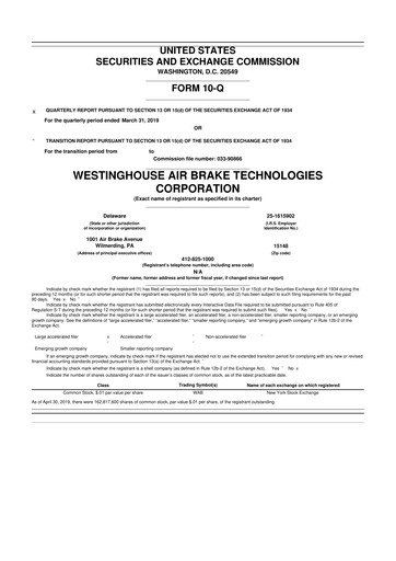Miniature Wabtec 10-Q Rapport trimestriel 2019 