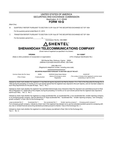 Thumbnail Shentel 10-Q Quarterly Report FY2019 