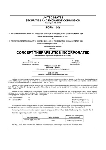 Thumbnail Corcept Therapeutics
 10-Q Quarterly Report FY2019 