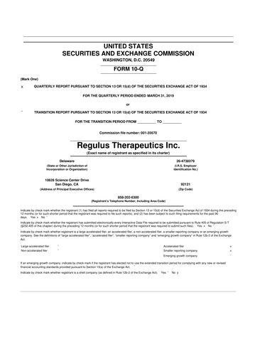 Thumbnail Regulus Therapeutics 10-Q Quarterly Report FY2019 
