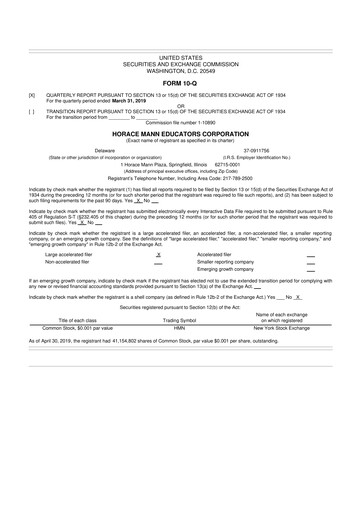 Vorschaubild Horace Mann Educators 10-Q Quartalsbericht 2019 