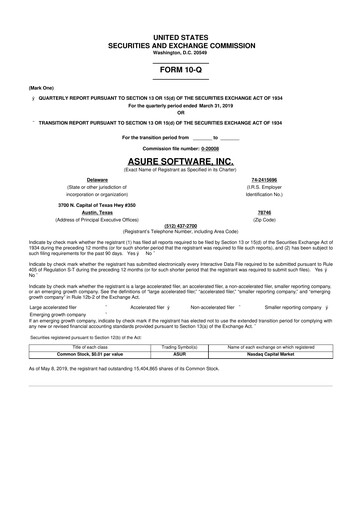 Miniature Asure Software
 10-Q Rapport trimestriel 2019 