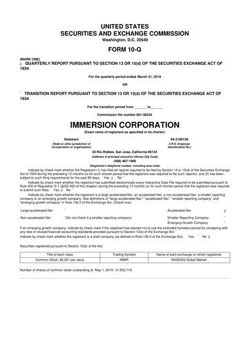 Miniature Immersion Corporation
 10-Q Rapport trimestriel 2019 