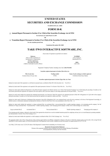 Thumbnail Take-Two Interactive
 10-K Annual Report 2019