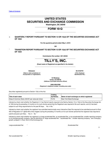 Thumbnail Tillys
 10-Q Quarterly Report FY2019 