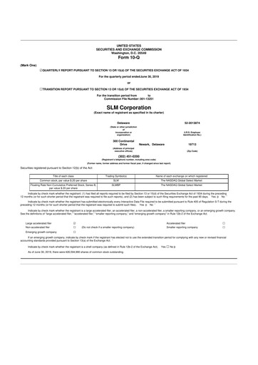 Thumbnail SLM Corporation (Sallie Mae) 10-Q Quarterly Report FY2019 
