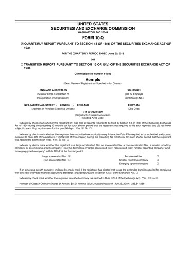 Vorschaubild Aon 10-Q Quartalsbericht 2019 